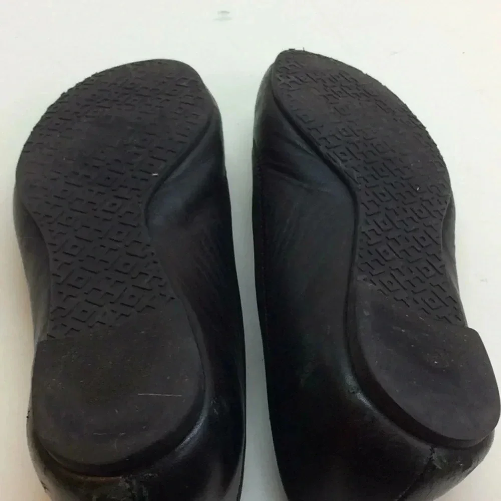 Tory Burch Black Leather Flats with Silver Logo